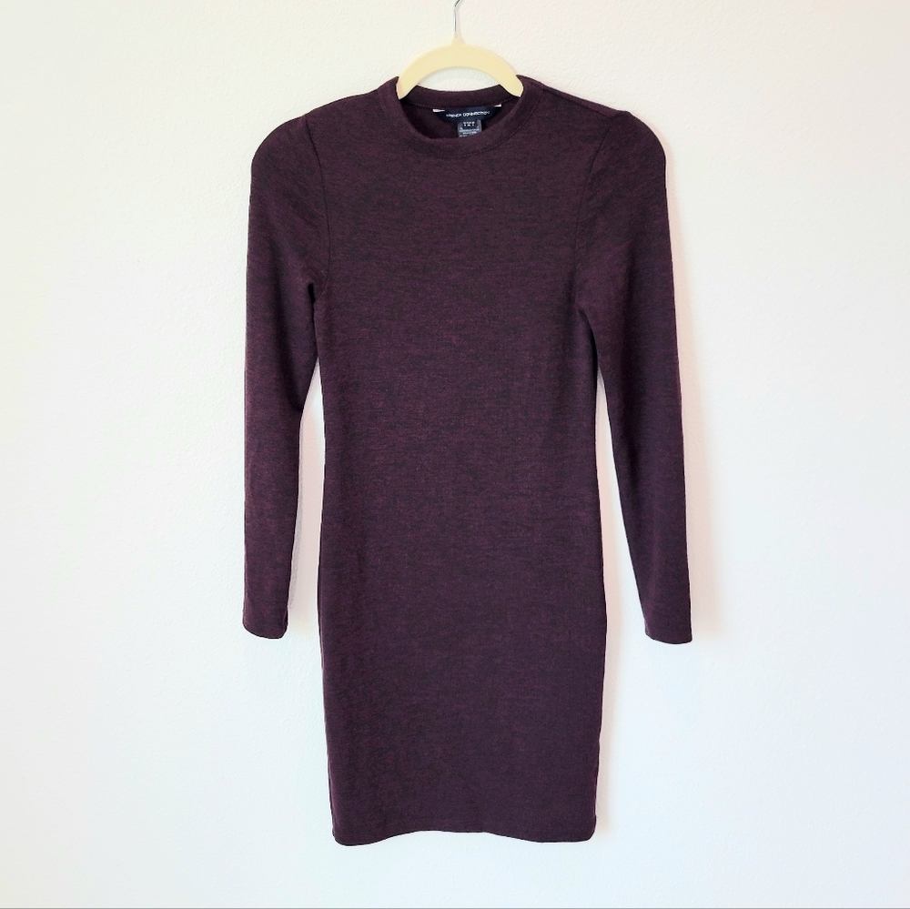 French Connection Women's Size 4 Burgundy Sweater Dress Midi Crewneck‎